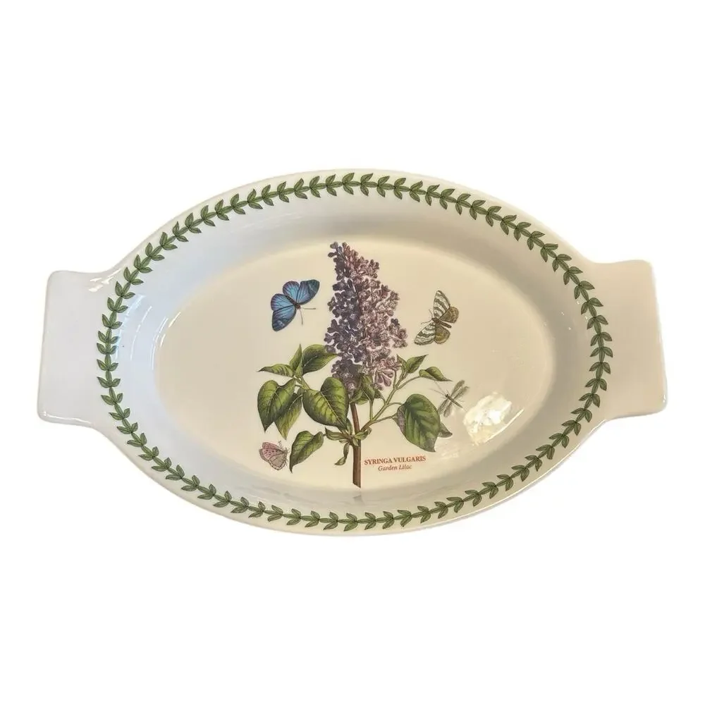 VTG Portmeirion Botanic Garden Lilac Oval Handled Baking Dish 13X8 inch NEW